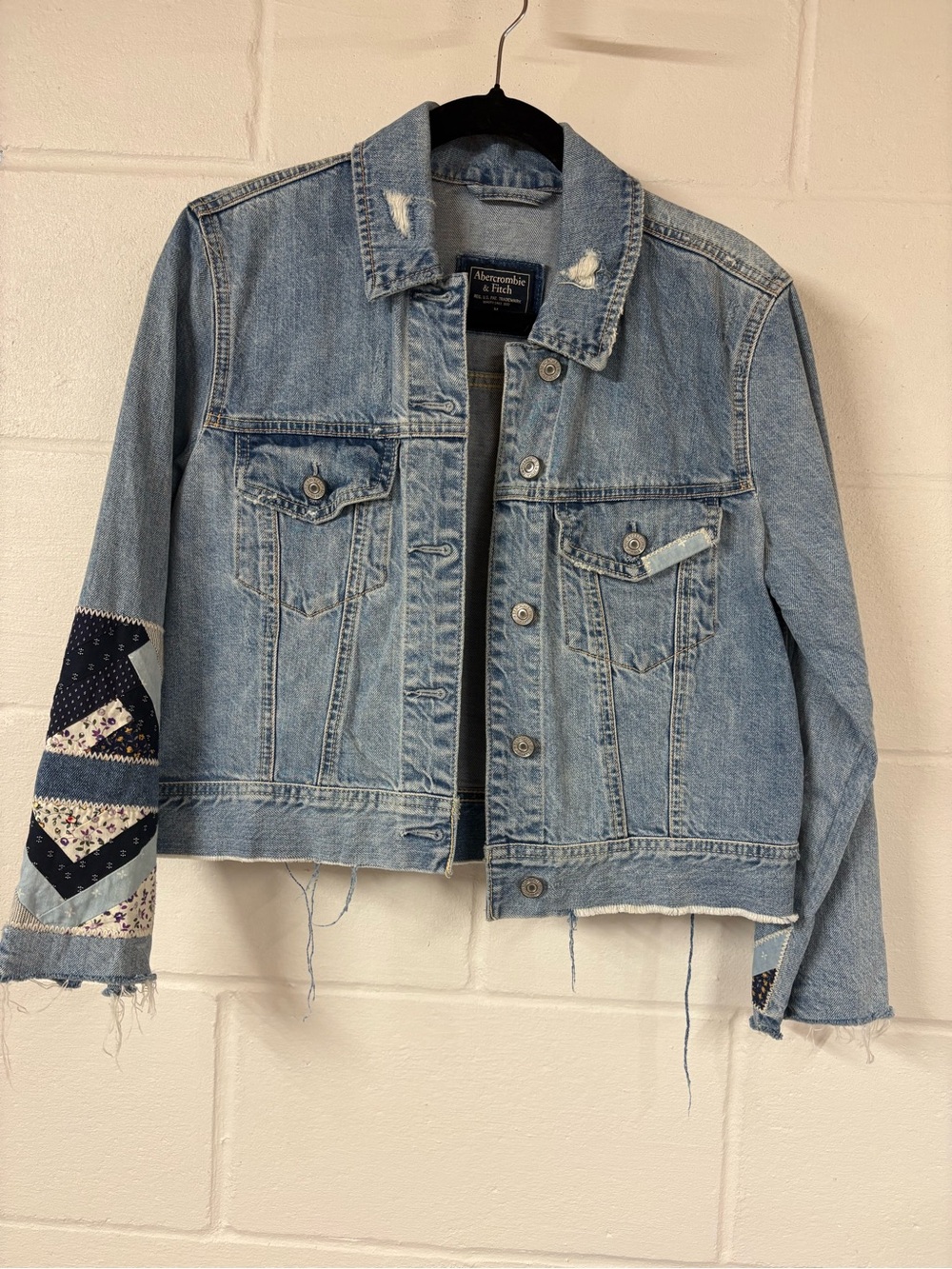 Abercrombie & Fitch Light Wash Patchwork Denim Jacket